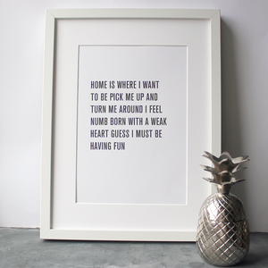 This Must Be The Place by Talking Heads a Typographic designed lyric Print