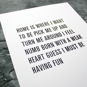 This Must Be The Place by Talking Heads a Typographic designed lyric Print