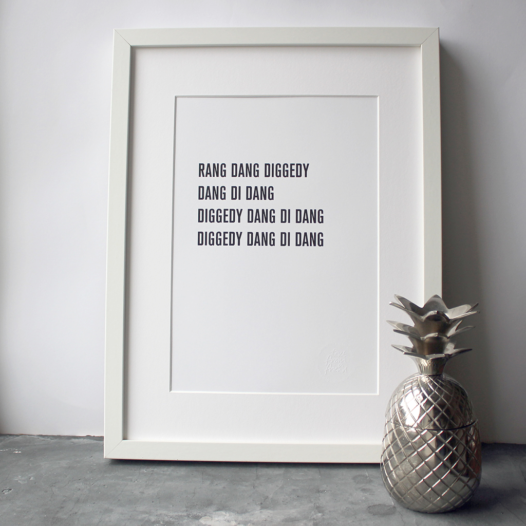 The classic White Lines track has the lyrics framed as a typographic print