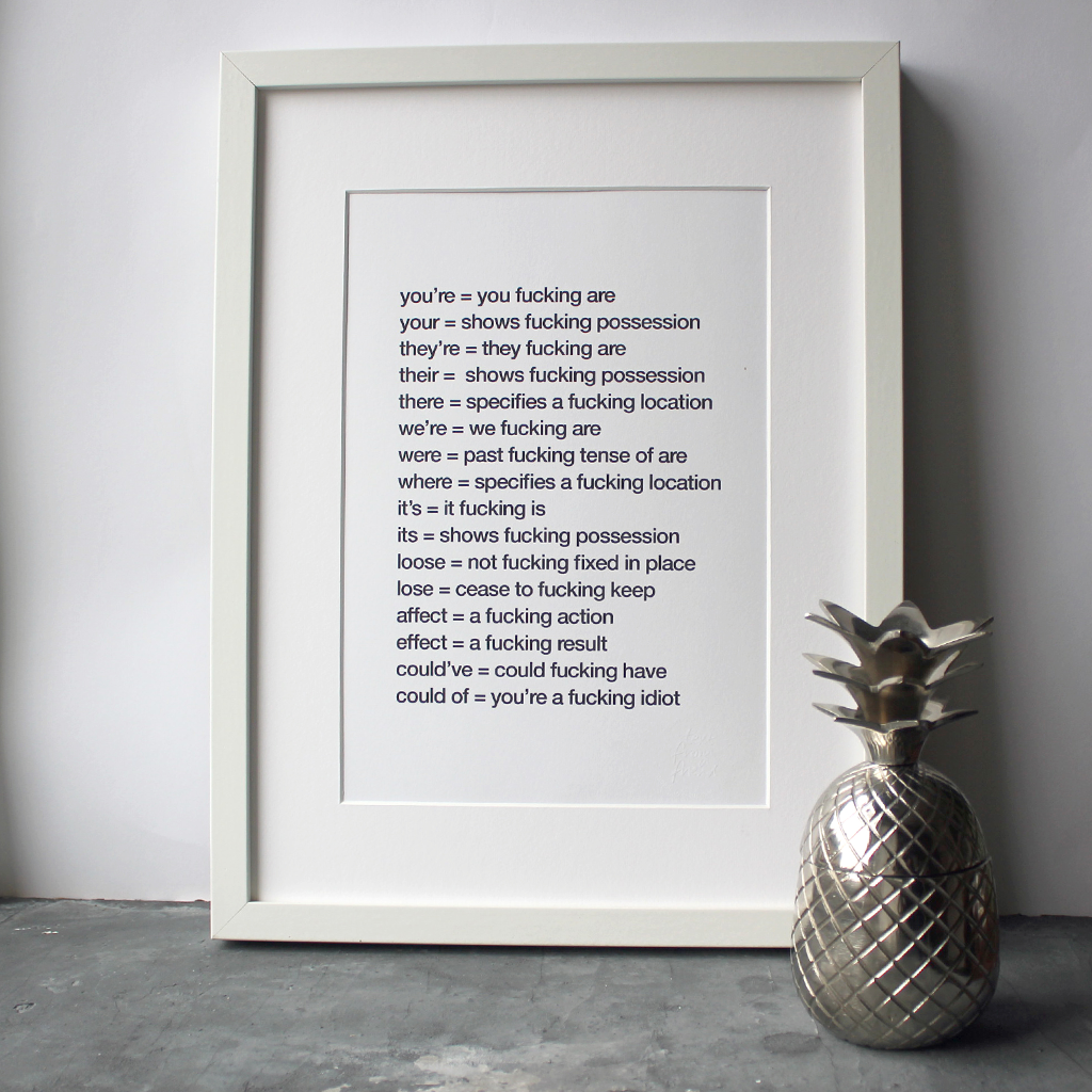The ultimate grammar print framed that tells people the correct spelling between your and you're 