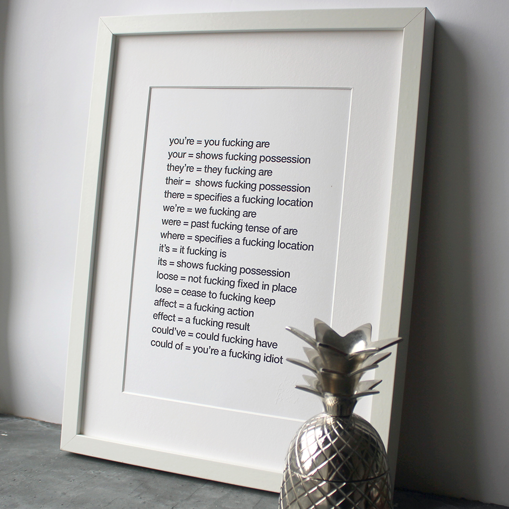 The ultimate grammar print framed that tells people the correct spelling between your and you're 