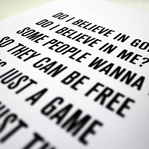 Typographic Print with Prince Controversy lyrics in black and white from Text From A Friend 